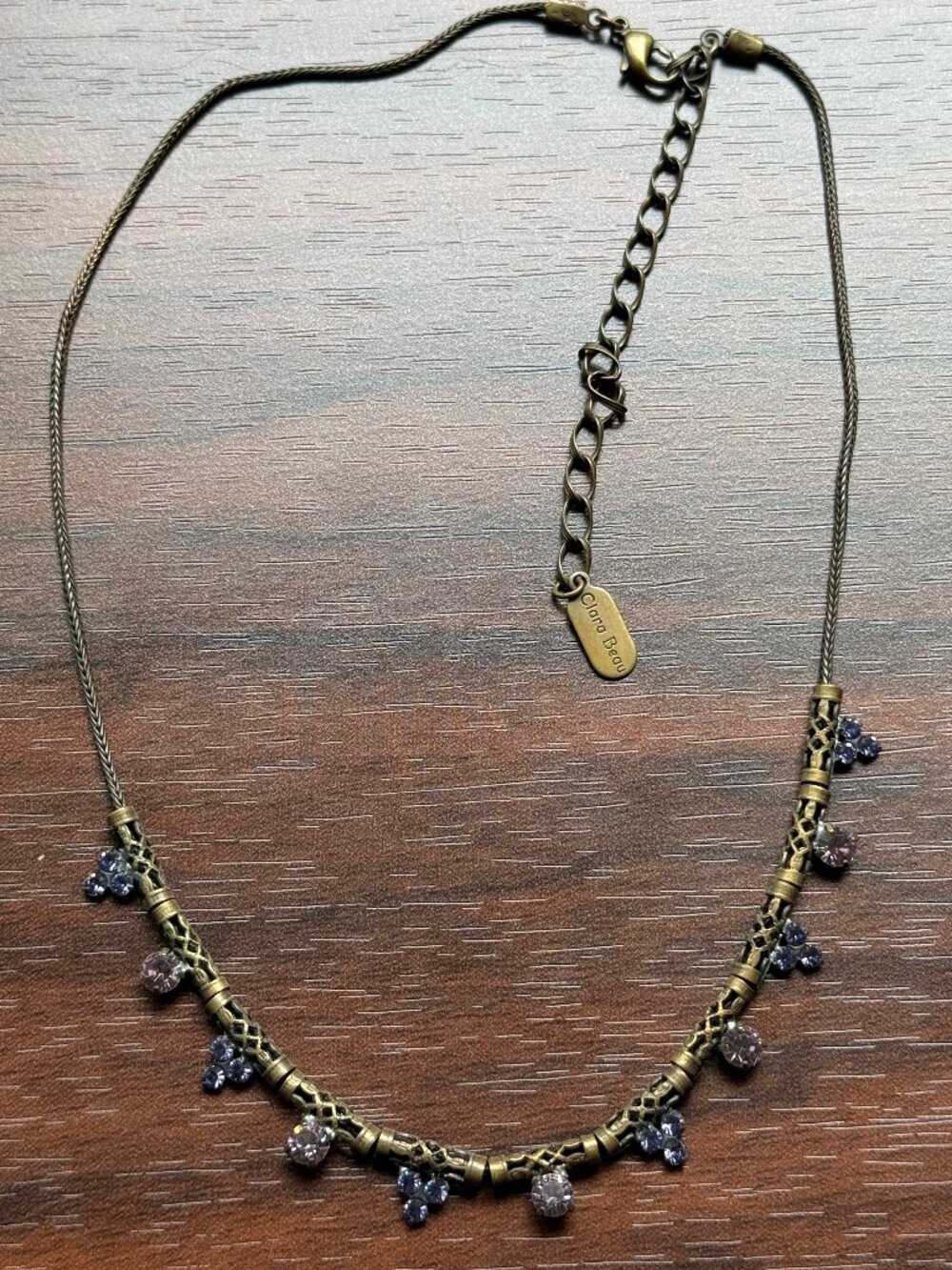 Y2K Clara Beau Periwinkle and Pink Crystal Brass Necklace